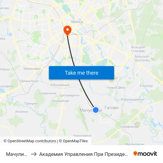 Мачулищи to Академия Управления При Президенте Рб map