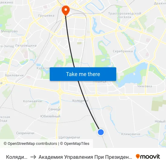 Колядичи to Академия Управления При Президенте Рб map