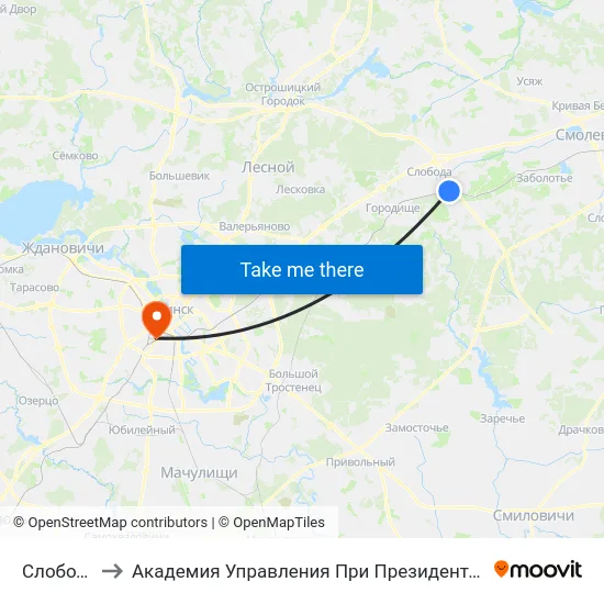 Слобода to Академия Управления При Президенте Рб map