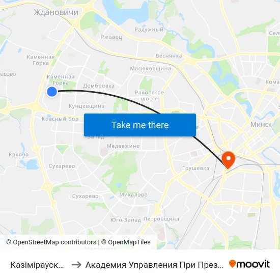 Казіміраўская, 21 to Академия Управления При Президенте Рб map