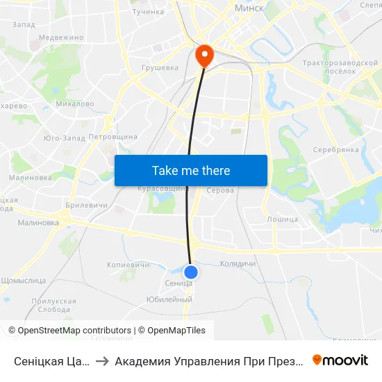 Сеніцкая Царква to Академия Управления При Президенте Рб map