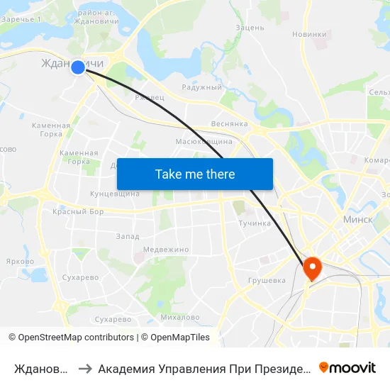 Ждановичи to Академия Управления При Президенте Рб map