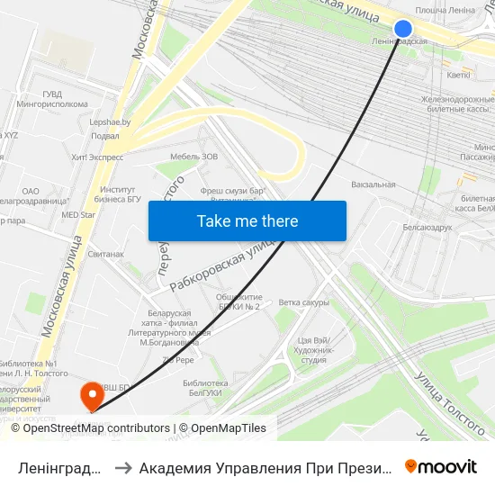 Ленінградская to Академия Управления При Президенте Рб map