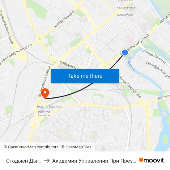 Стадыён Дынама to Академия Управления При Президенте Рб map