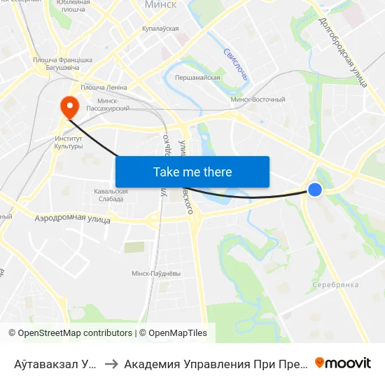 Аўтавакзал Усходні to Академия Управления При Президенте Рб map