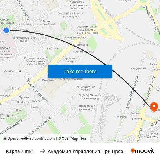 Карла Ліпкнехта to Академия Управления При Президенте Рб map
