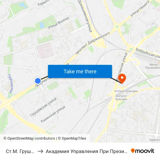Ст.М. Грушаўка to Академия Управления При Президенте Рб map