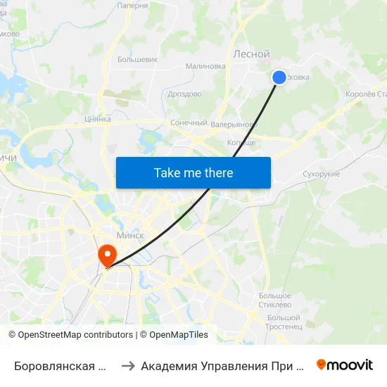 Боровлянская Школа №3 to Академия Управления При Президенте Рб map