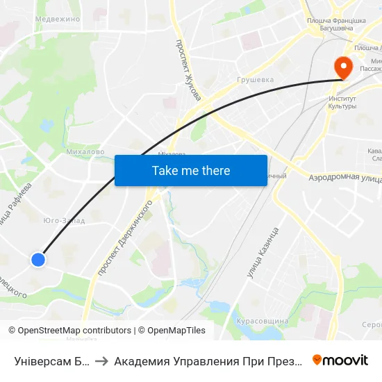Універсам Брэст to Академия Управления При Президенте Рб map