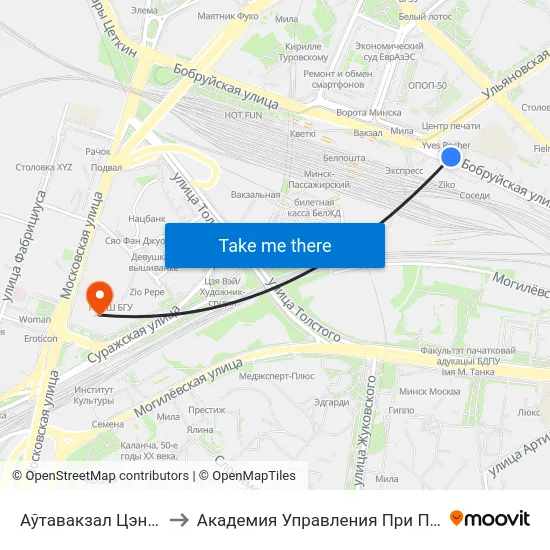 Аўтавакзал Цэнтральны to Академия Управления При Президенте Рб map