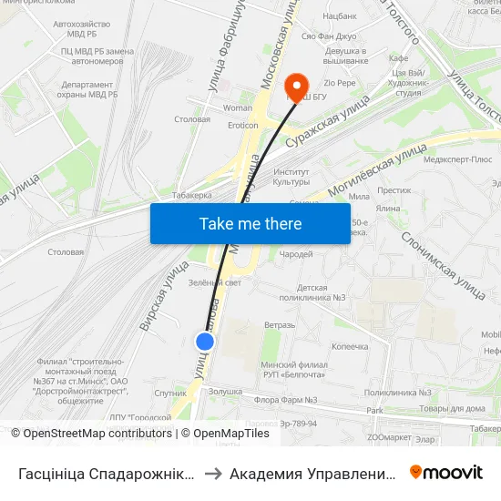 Гасцініца Спадарожнік (Гостиница Спутник) to Академия Управления При Президенте Рб map