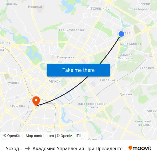 Усход-2 to Академия Управления При Президенте Рб map