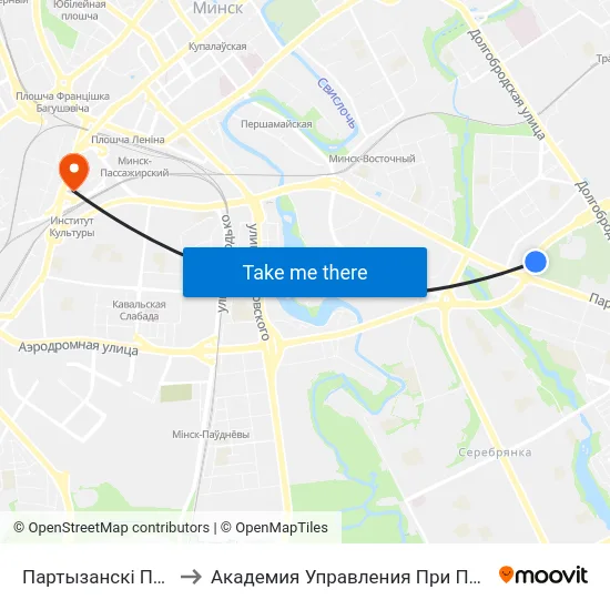 Партызанскі Праспект to Академия Управления При Президенте Рб map
