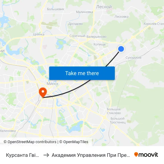 Курсанта Гвішыяні to Академия Управления При Президенте Рб map