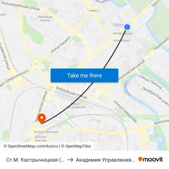 Ст.М. Кастрычніцкая (Ст.М. Октябрьская) to Академия Управления При Президенте Рб map