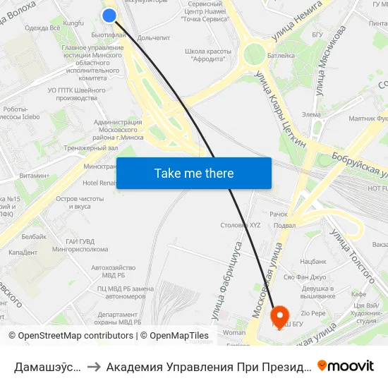 Дамашэўская to Академия Управления При Президенте Рб map