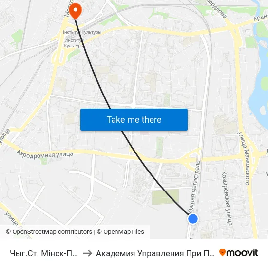 Чыг.Ст. Мінск-Паўднёвы to Академия Управления При Президенте Рб map