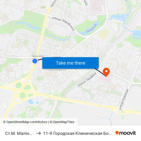 Ст.М. Малінаўка to 11-Я Городская Клиническая Больница map