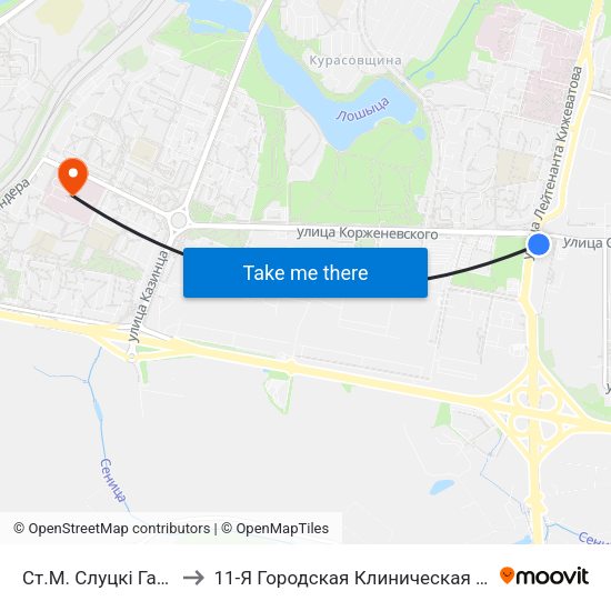 Ст.М. Слуцкі Гасцінец to 11-Я Городская Клиническая Больница map