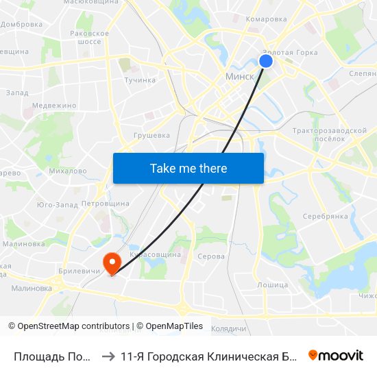 Площадь Победы to 11-Я Городская Клиническая Больница map