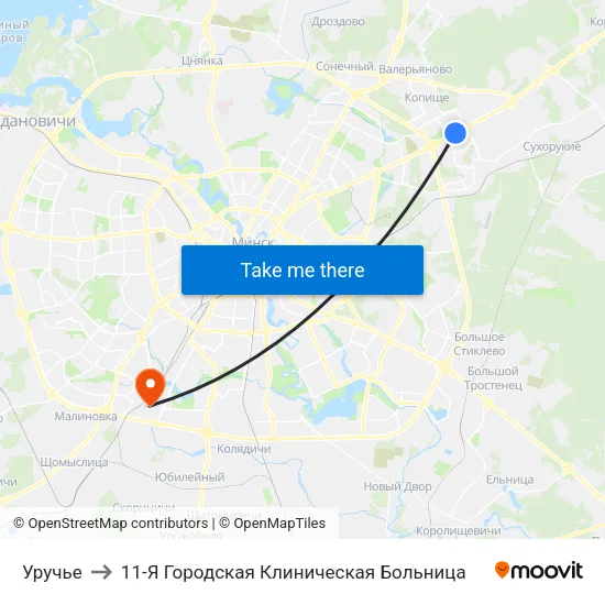 Уручье to 11-Я Городская Клиническая Больница map