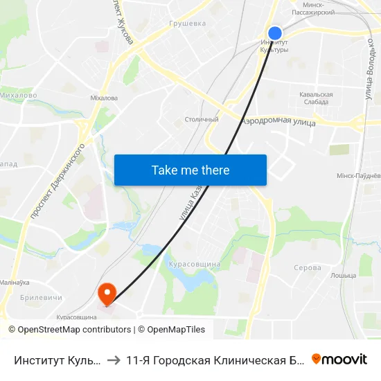 Институт Культуры to 11-Я Городская Клиническая Больница map