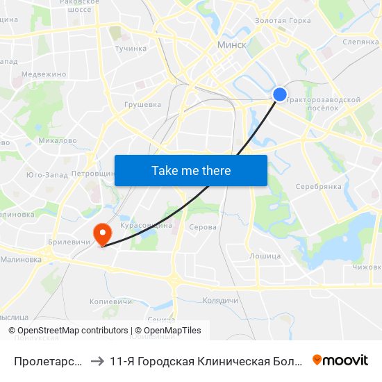 Пролетарская to 11-Я Городская Клиническая Больница map