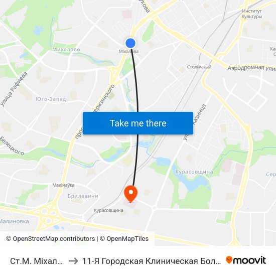 Ст.М. Міхалова to 11-Я Городская Клиническая Больница map