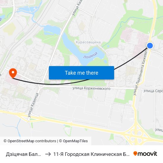Дзіцячая Бальніца to 11-Я Городская Клиническая Больница map