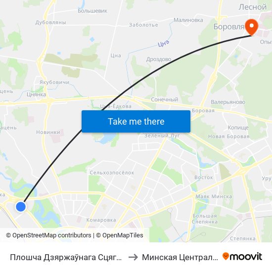 Плошча Дзяржаўнага Сцяга (Площадь Государственного Флага) to Минская Центральная Районная Больница map