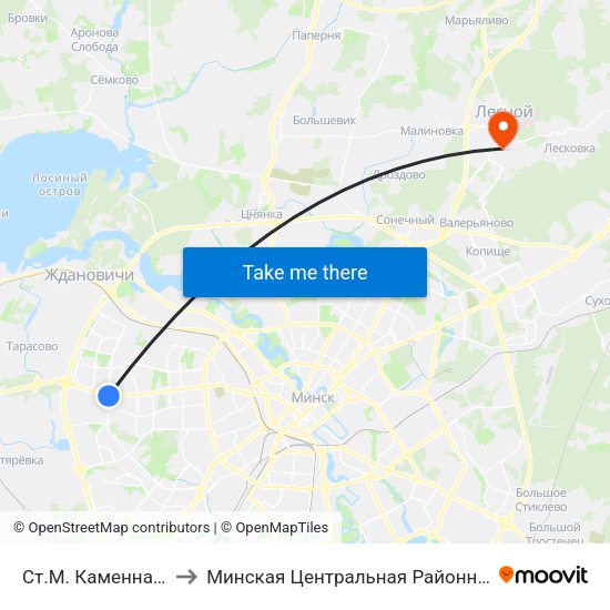 Ст.М. Каменная Горка to Минская Центральная Районная Больница map