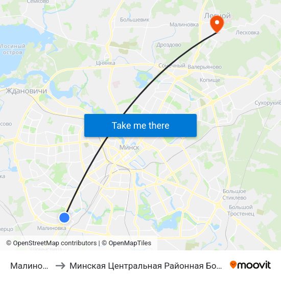 Малиновка to Минская Центральная Районная Больница map