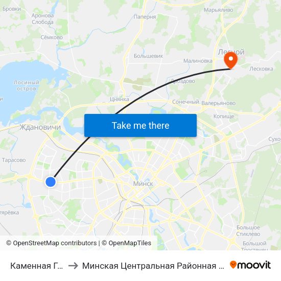 Каменная Горка to Минская Центральная Районная Больница map