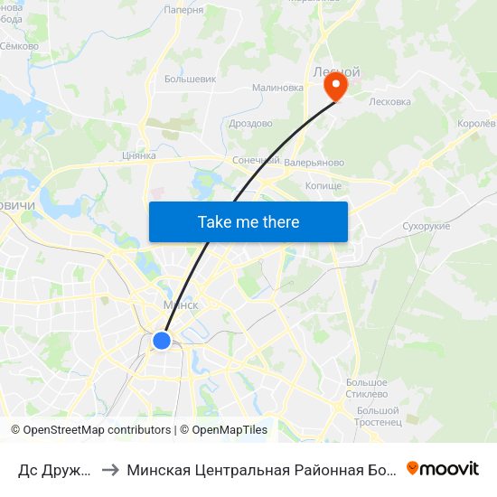 Дс Дружная to Минская Центральная Районная Больница map