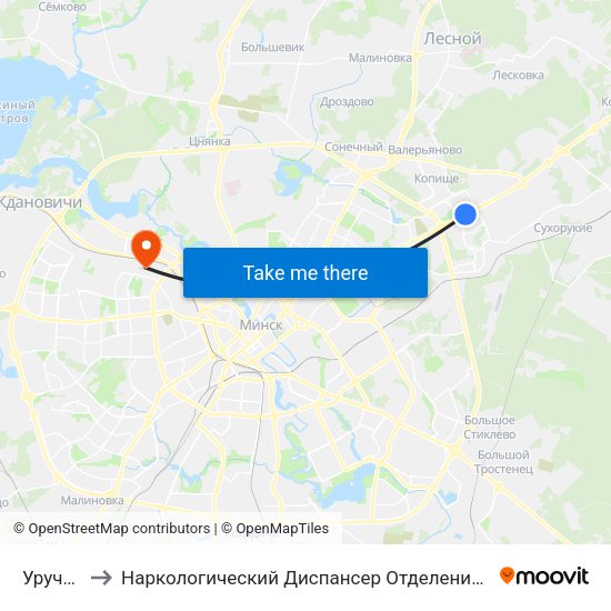 Уручье to Наркологический Диспансер Отделение 5 map