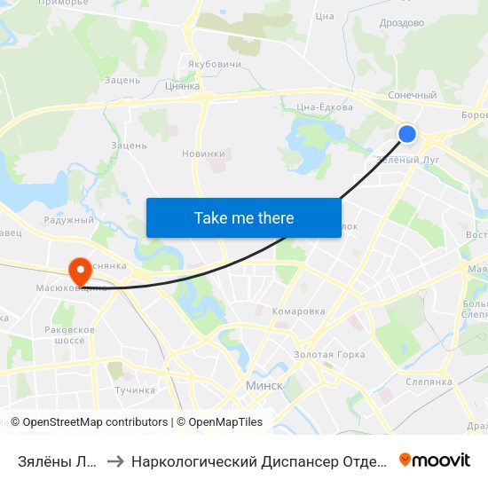 Зялёны Луг-6 to Наркологический Диспансер Отделение 5 map