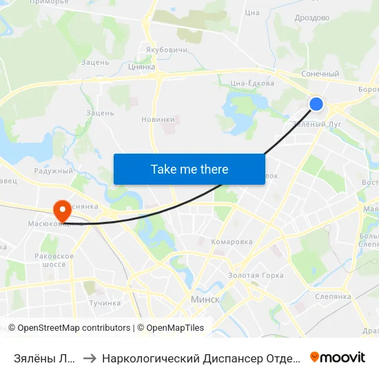 Зялёны Луг-6 to Наркологический Диспансер Отделение 5 map