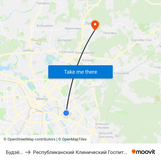 Будзёнага to Республиканский Клинический Госпиталь Инвалидов Вов map
