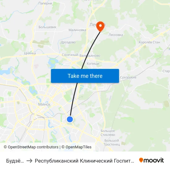 Будзёнага to Республиканский Клинический Госпиталь Инвалидов Вов map