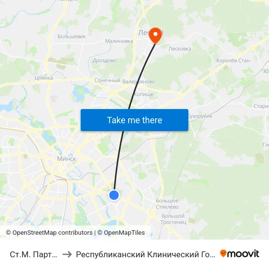 Ст.М. Партызанская to Республиканский Клинический Госпиталь Инвалидов Вов map