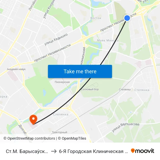 Ст.М. Барысаўскі Тракт to 6-Я Городская Клиническая Больница map