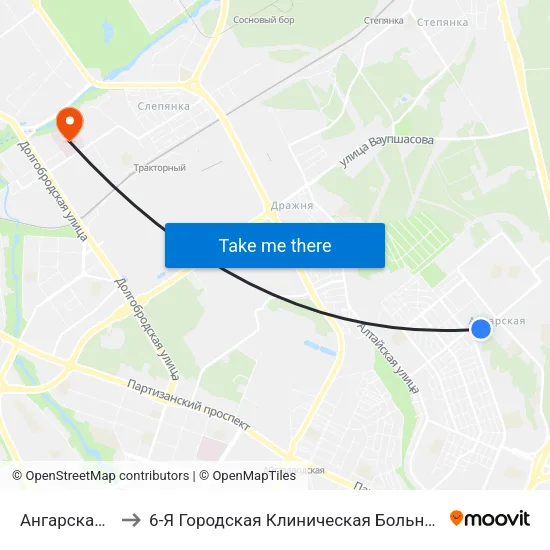 Ангарская-3 to 6-Я Городская Клиническая Больница map