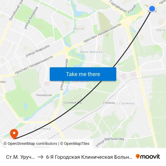 Ст.М. Уручча to 6-Я Городская Клиническая Больница map