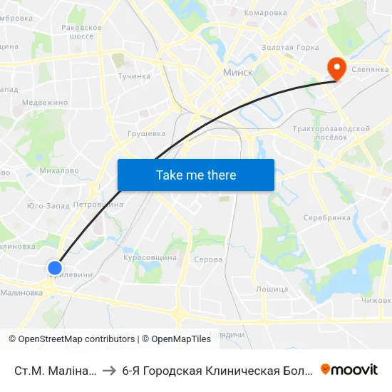 Ст.М. Малінаўка to 6-Я Городская Клиническая Больница map