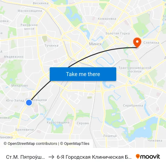 Ст.М. Пятроўшчына to 6-Я Городская Клиническая Больница map