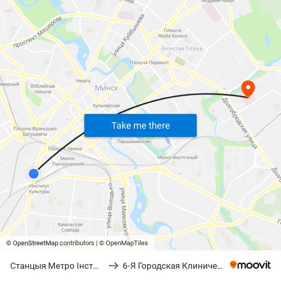 Станцыя Метро Інстытут Культуры to 6-Я Городская Клиническая Больница map