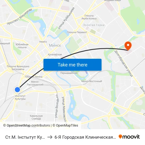 Ст.М. Інстытут Культуры to 6-Я Городская Клиническая Больница map