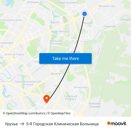 Уручье to 5-Я Городская Клиническая Больница map