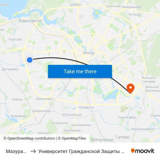 Мазурава to Университет Гражданской Защиты Мчс map