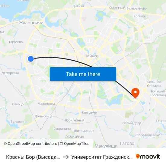Красны Бор (Высадка Пасажыраў) to Университет Гражданской Защиты Мчс map